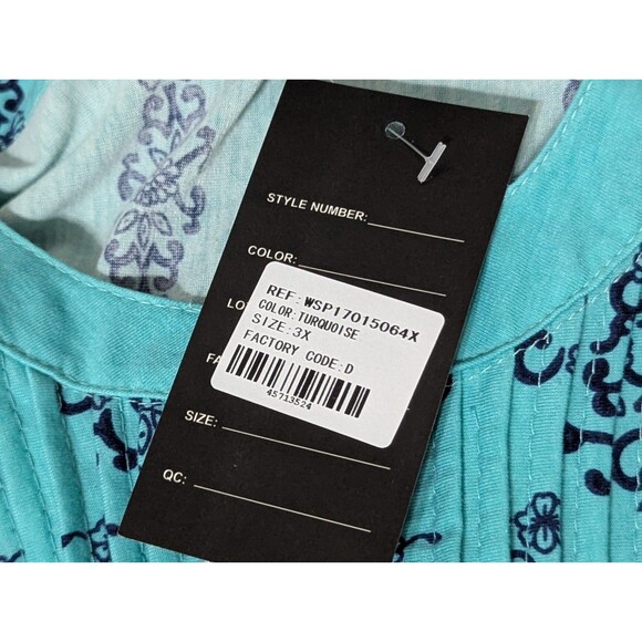 NWT REBORN Tunic Dress Womens Plus 3XL Teal Navy Damask 3/4 Sleeve Boho Stretch - Picture 7 of 8